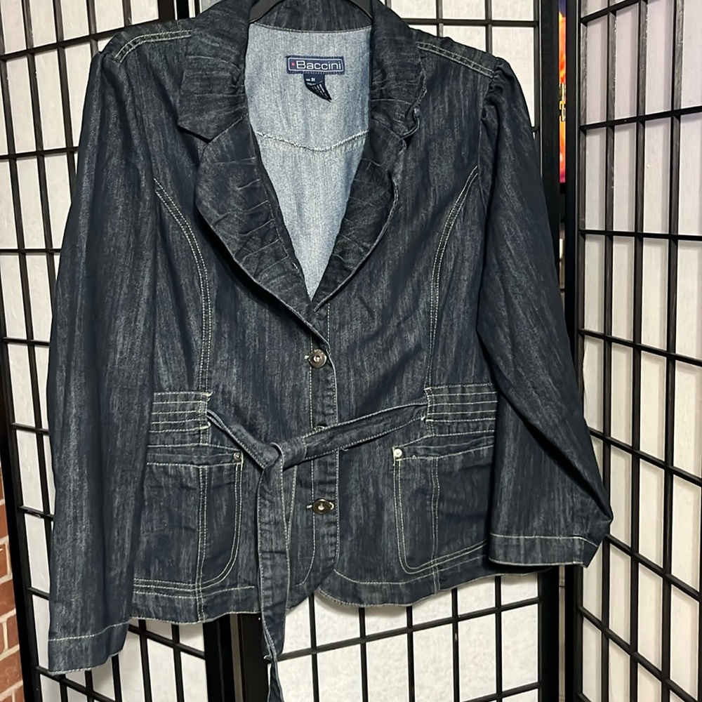 Baccini Denim Jacket Women's Plus Casual Blue Long Sleeve Button Front Size 3X